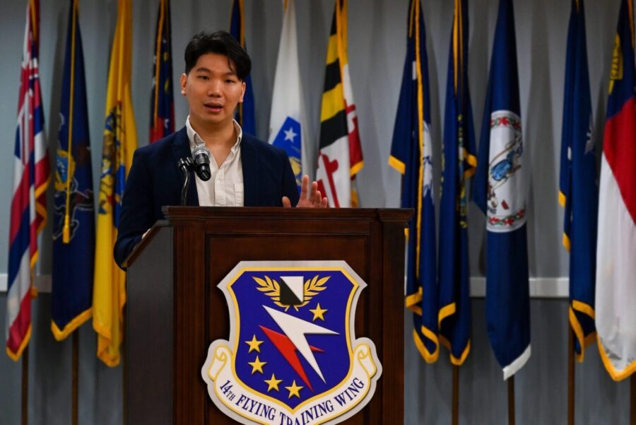 Teaching Dr. Pham Giving Keynote at Air Force Event